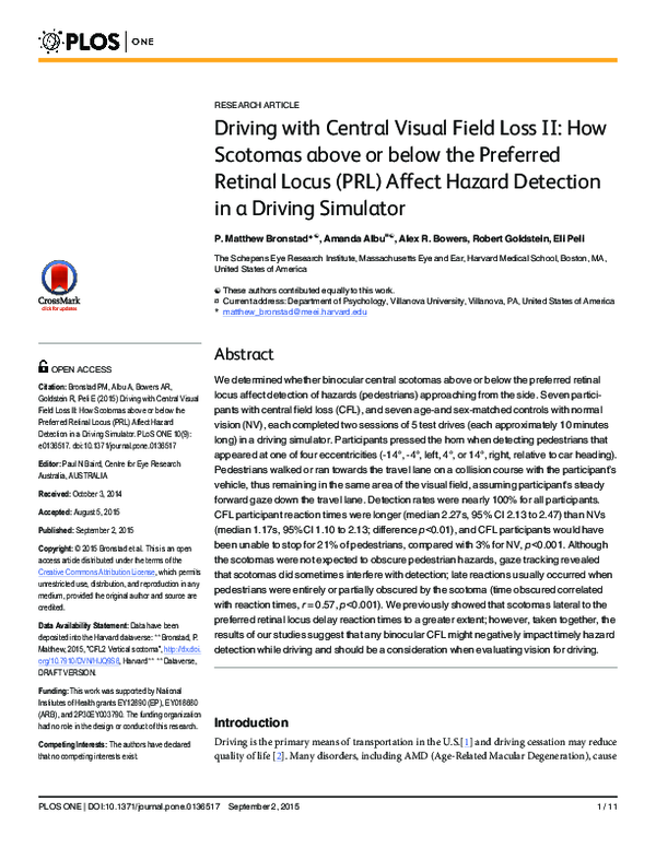 (PDF) Driving with Central Visual Field Loss II: How Scotomas above or ...