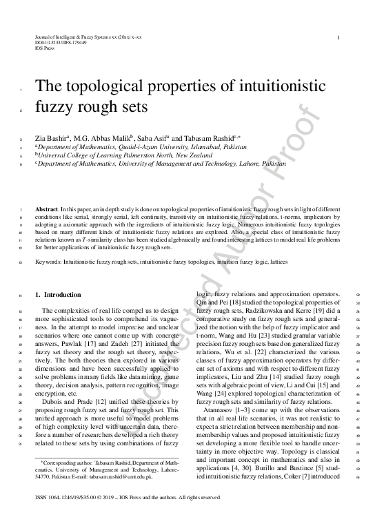 (PDF) The topological properties of intuitionistic fuzzy rough sets