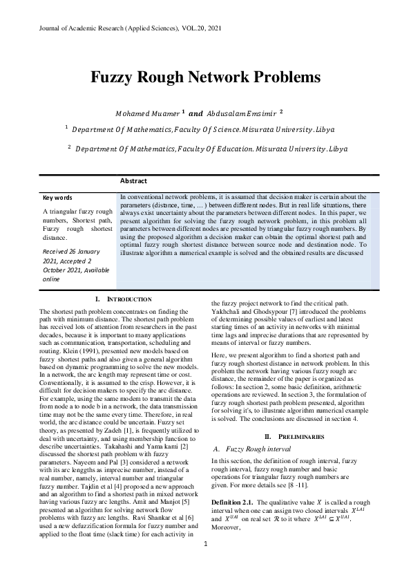 (PDF) Fuzzy Rough Network Problems