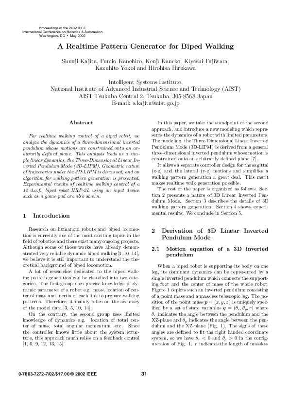 (PDF) A realtime pattern generator for biped walking
