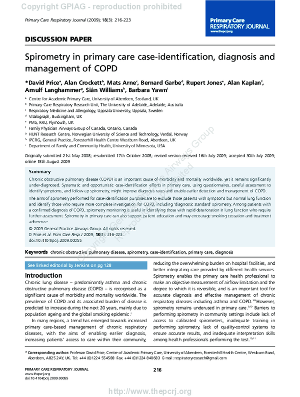 (PDF) Spirometry in primary care caseidentification, diagnosis and