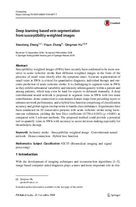 (PDF) Deep learning based vein segmentation from susceptibility ...
