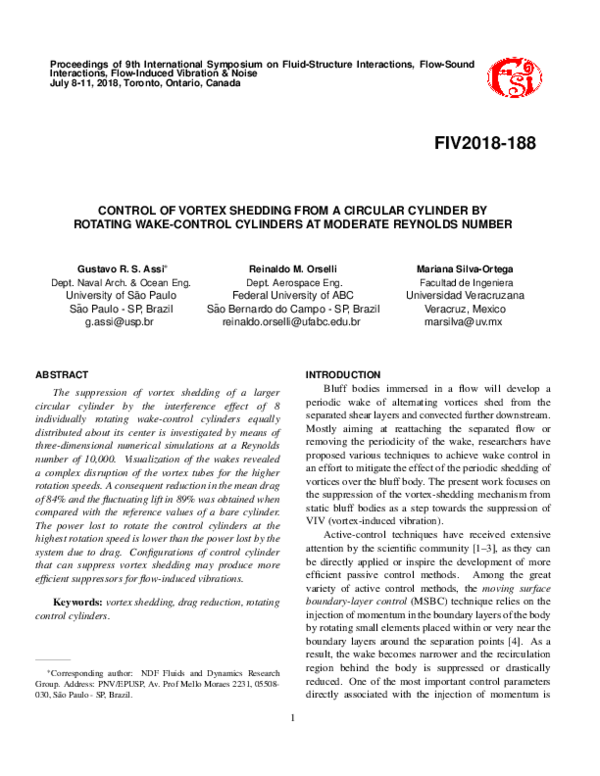 (PDF) Fiv 2018-188 Control of Vortex Shedding from a Circular Cylinder ...
