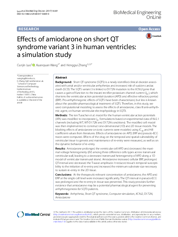 (PDF) Effects of amiodarone on short QT syndrome variant 3 in human