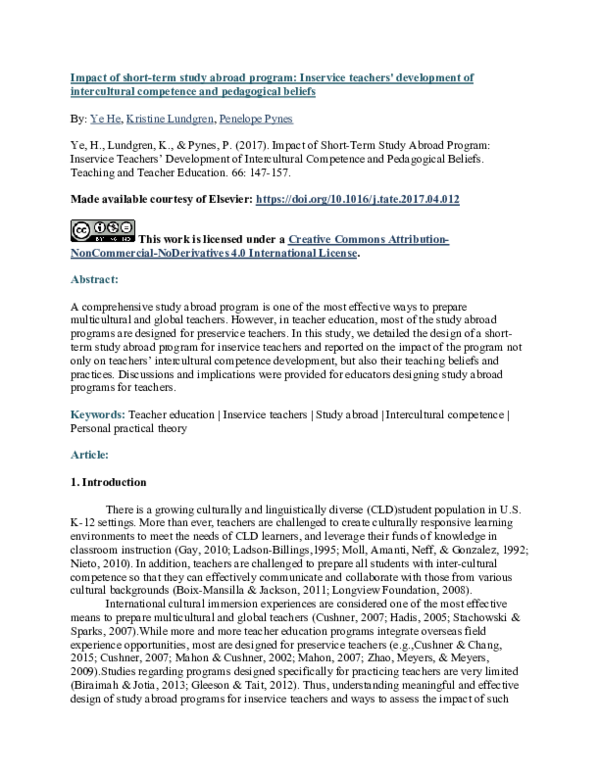 (PDF) Impact of short-term study abroad program: Inservice teachers ...