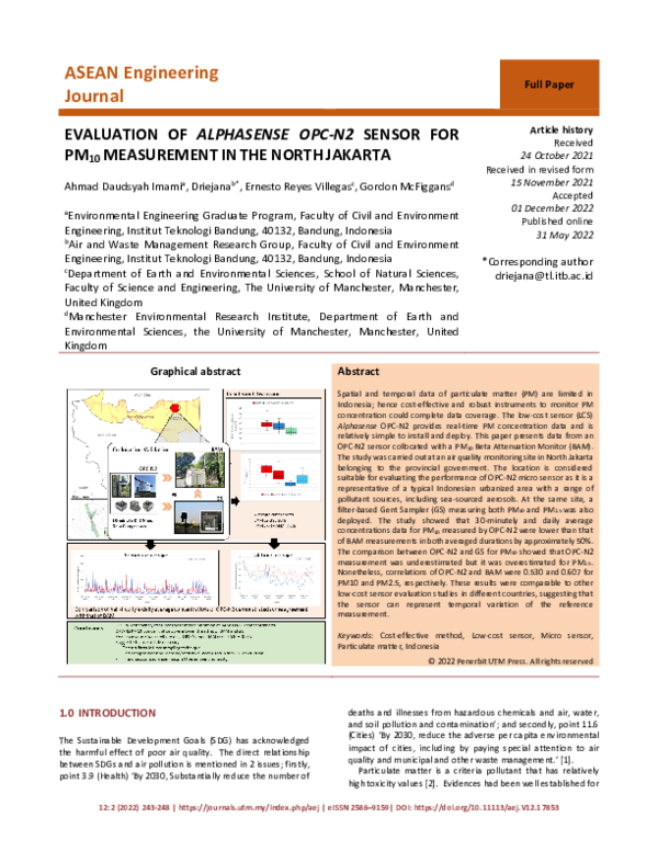 (PDF) Evaluation of Alphasense OPC-N2 Sensor for PM10 Measurement in ...