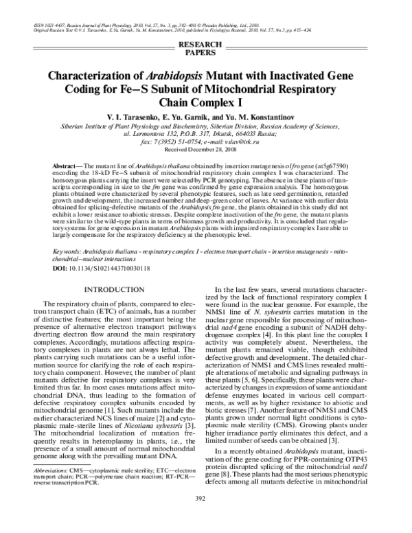 (PDF) Characterization of Arabidopsis mutant with inactivated gene ...