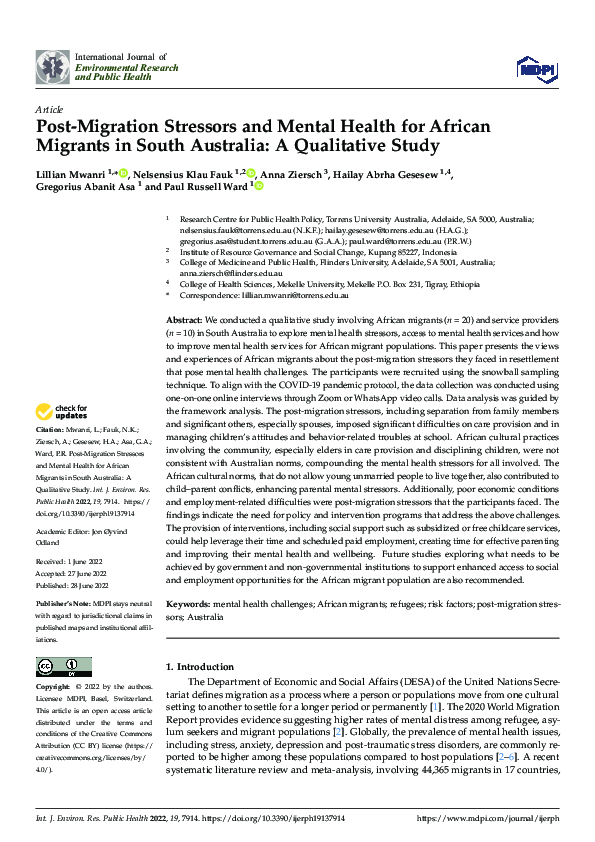 (PDF) Post-Migration Stressors and Mental Health for African Migrants ...