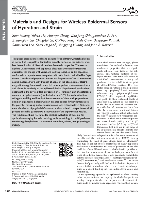 (PDF) Materials and Designs for Wireless Epidermal Sensors of Hydration ...