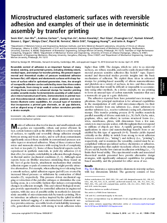(PDF) Microstructured elastomeric surfaces with reversible adhesion and