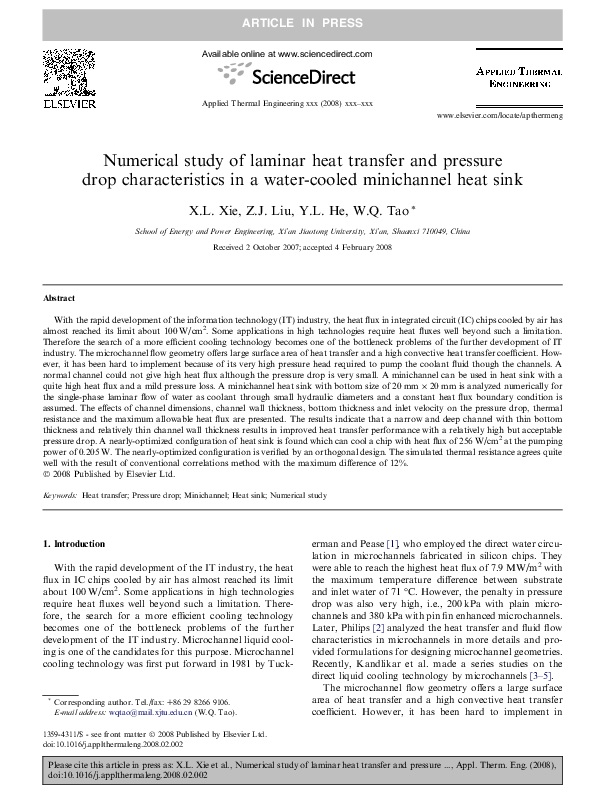 (PDF) Numerical study of laminar heat transfer and pressure drop ...