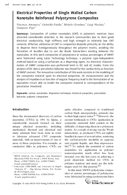 (PDF) Electrical Properties of Single Walled Carbon Nanotube Reinforced ...