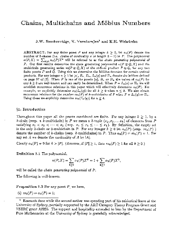 (PDF) Chains, Multichains and Mobius Numbers | Wylie Breckenridge ...