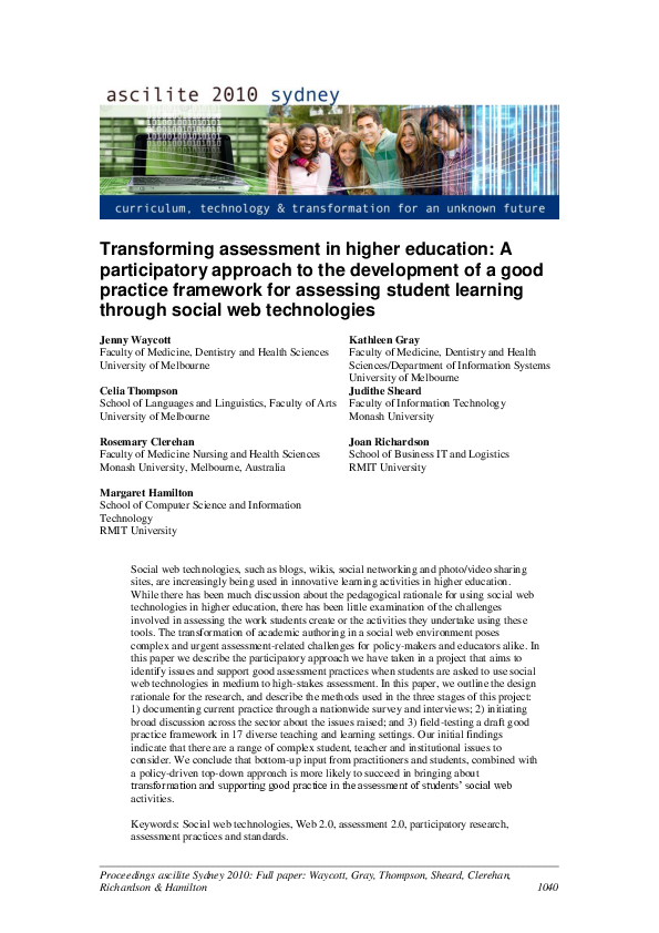 (PDF) Transforming assessment in higher education: A participatory ...