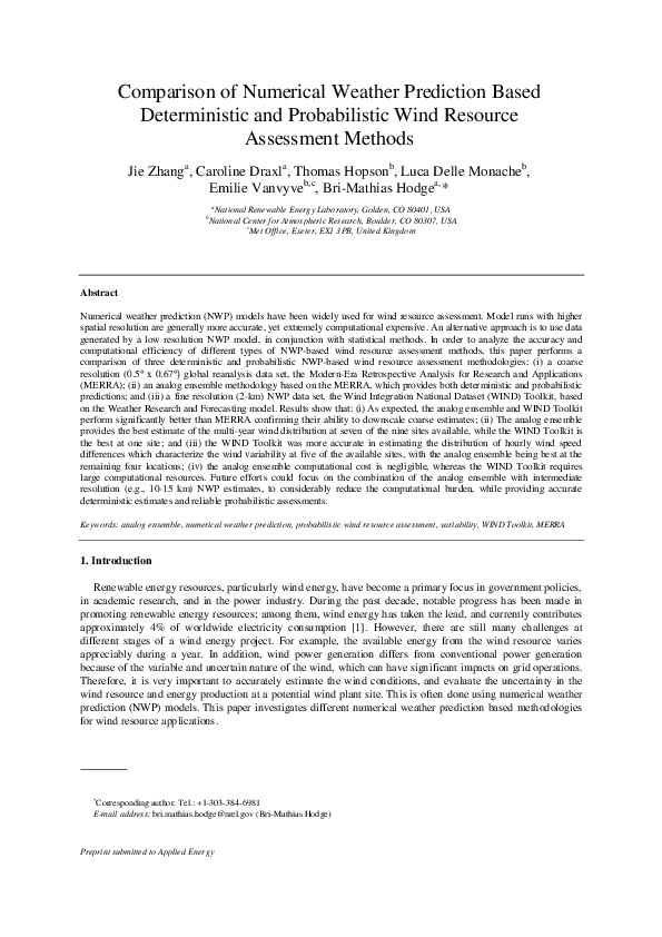 (PDF) Comparison of numerical weather prediction based deterministic ...
