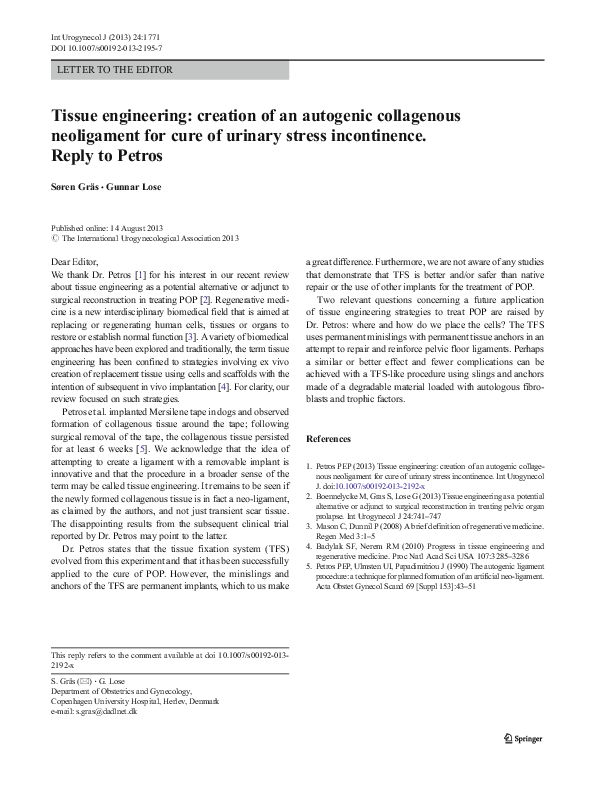 (PDF) Tissue engineering: creation of an autogenic collagenous ...