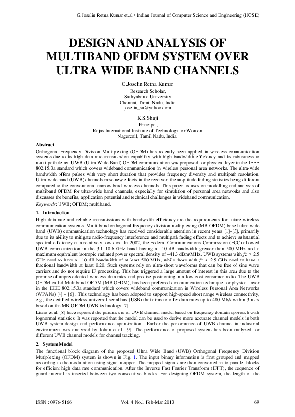 (PDF) Design and Analysis of Multiband Ofdm System Over Ultra Wide Band ...