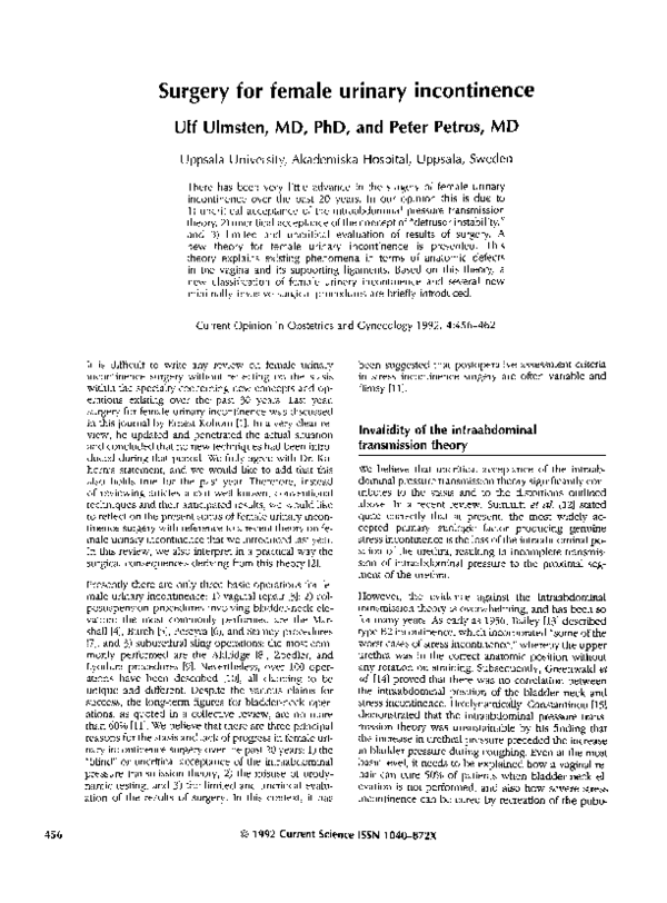 (PDF) Surgery for female urinary incontinence Peter Petros Academia.edu