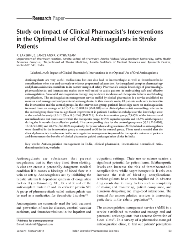 (PDF) Study on Impact of Clinical Pharmacist′s Interventions in the ...