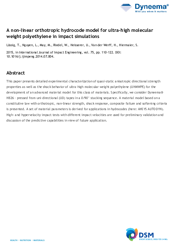 (PDF) A non-linear orthotropic hydrocode model for ultra-high molecular ...