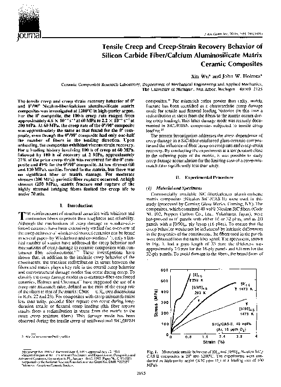 (PDF) Tensile Creep and CreepStrain Recovery Behavior of Silicon Carbide Fiber/Calcium
