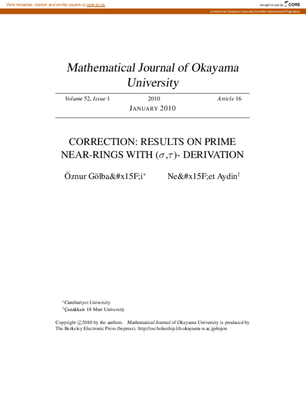 (PDF) Correction Results on Prime NearRings with (Σ,Τ)Derivation