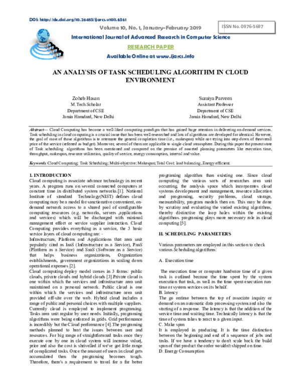 (PDF) An Analysis of Task Scheduling Algorithm in Cloud Environment