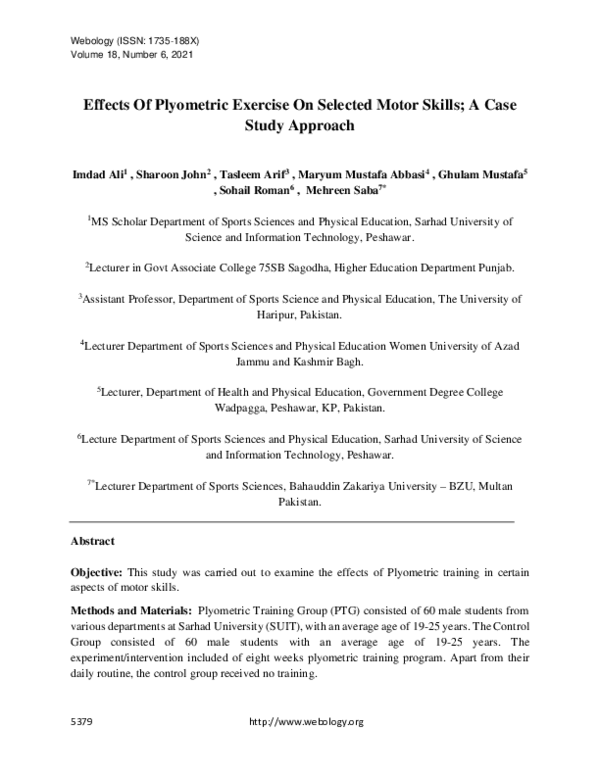(PDF) Effects Of Plyometric Exercise On Selected Motor Skills; A Case ...