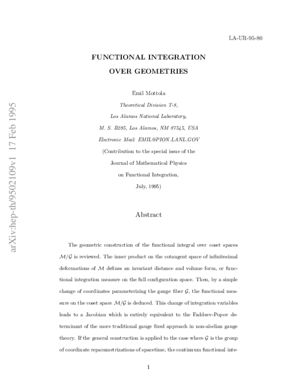 (PDF) Functional integration over geometries