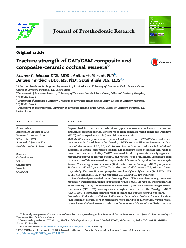 (PDF) Fracture strength of CAD/CAM composite and composite-ceramic ...
