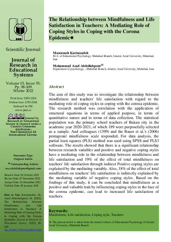 (PDF) The Relationship between Mindfulness and Life Satisfaction in ...