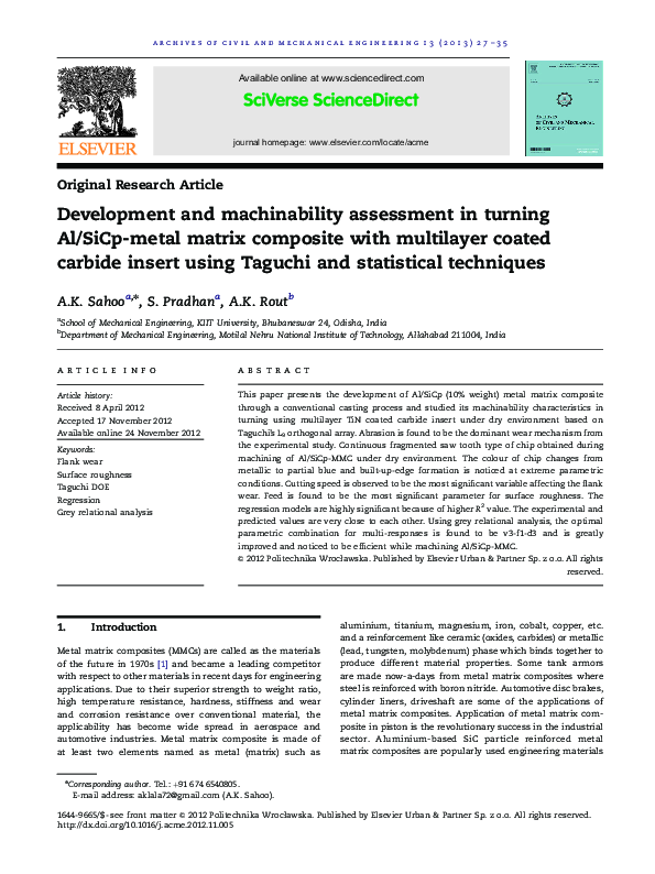(PDF) Development and machinability assessment in turning Al/SiCp-metal ...