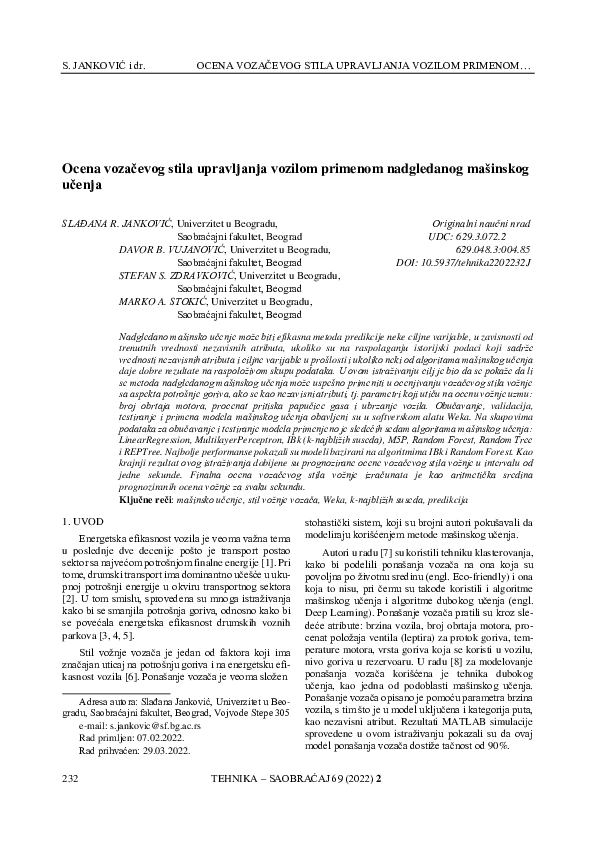 (PDF) Assessment of the driver's driving style using supervised machine ...