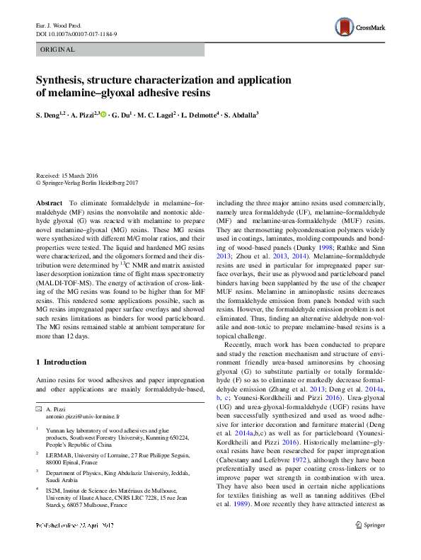 (PDF) Synthesis, structure characterization and application of melamine ...