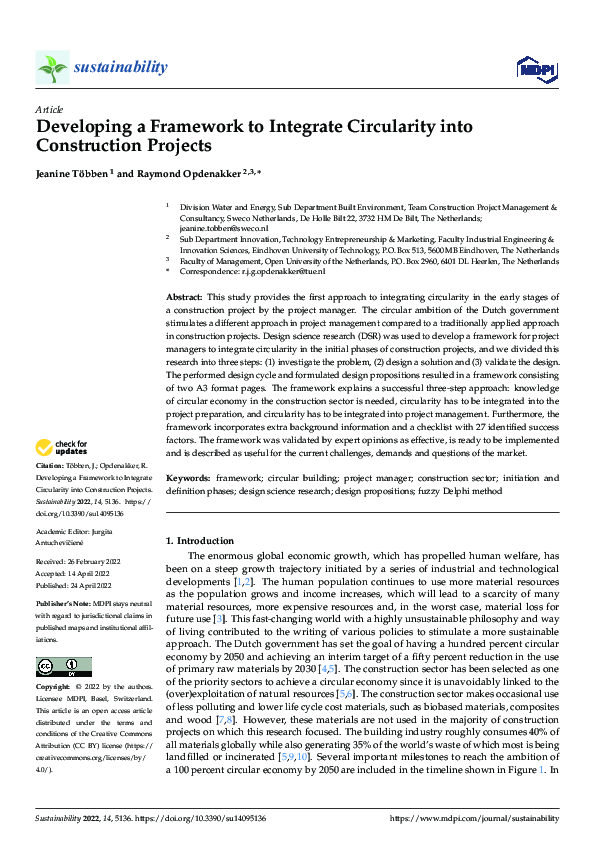 (PDF) Developing a Framework to Integrate Circularity into Construction ...