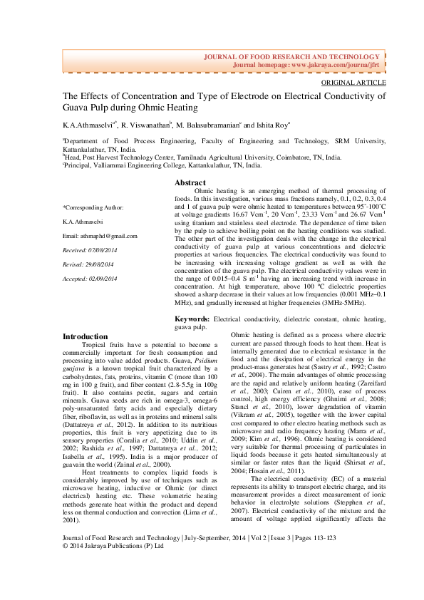 (PDF) The Effects of Concentration and Type of Electrode on Electrical ...