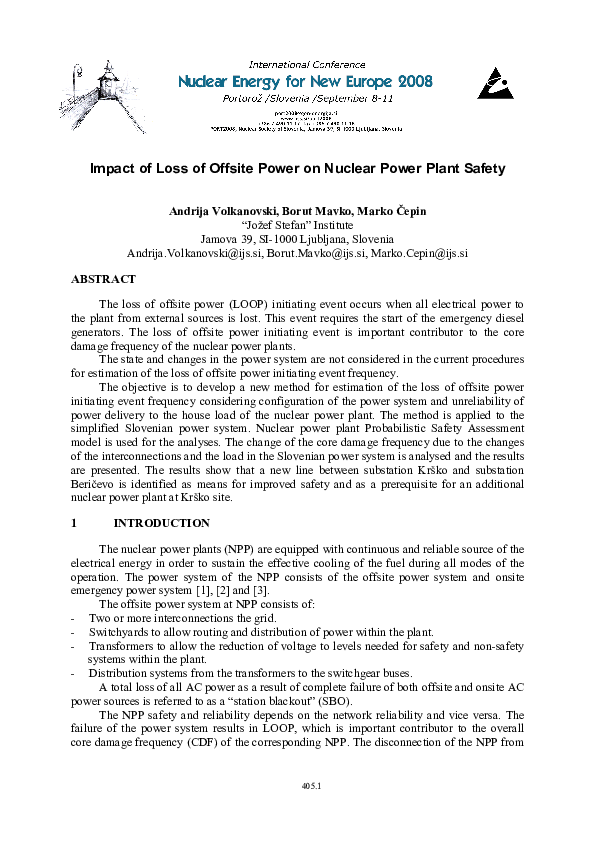 (PDF) Impact of Loss of Offsite Power on Nuclear Power Plant Safety