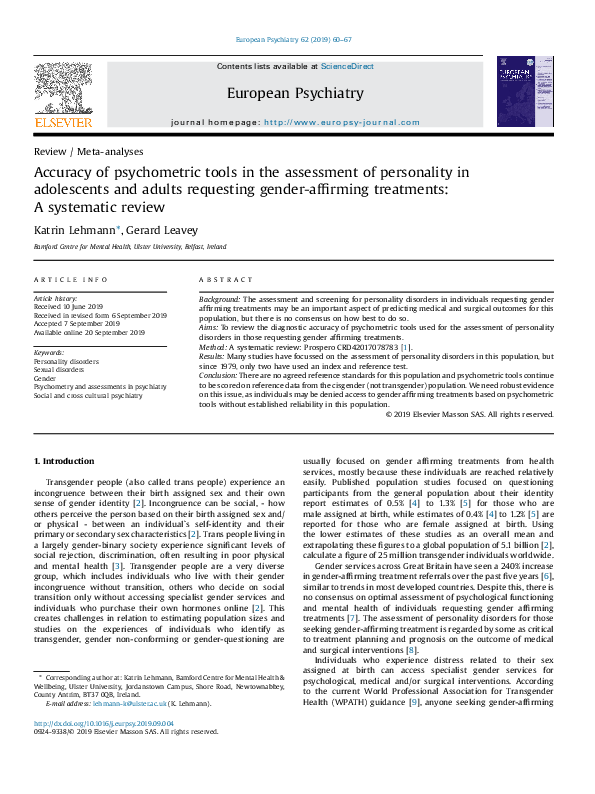 (PDF) Accuracy of psychometric tools in the assessment of personality ...