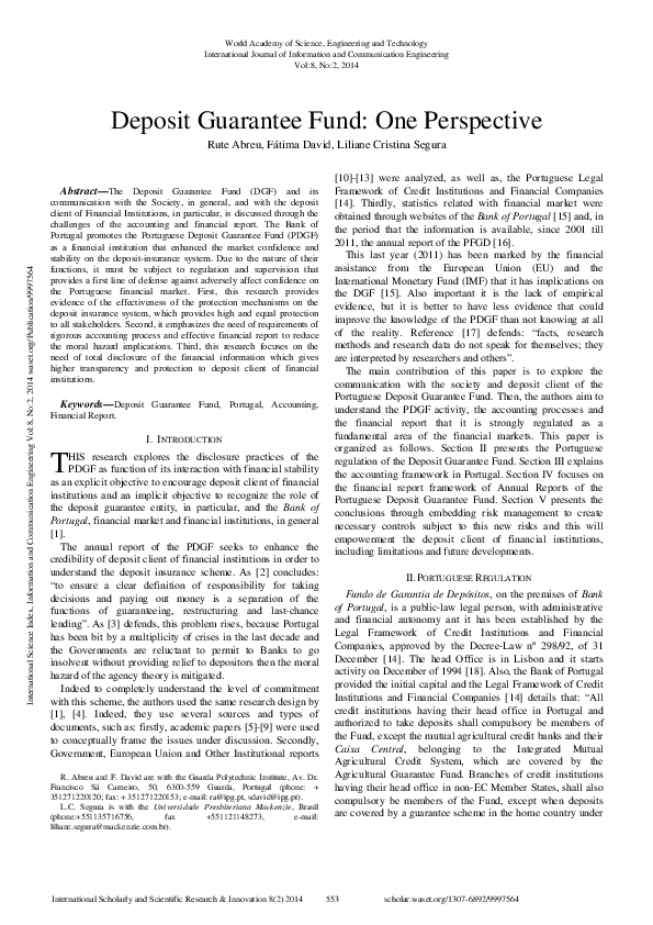 (PDF) Deposit Guarantee Fund One Perspective Rute Abreu Academia.edu