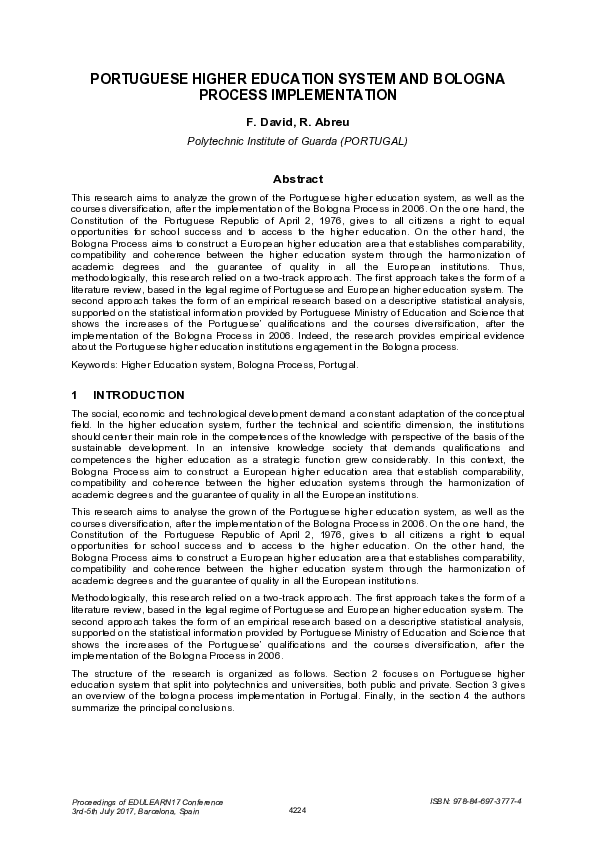 (PDF) Portuguese Higher Education System and Bologna Process
