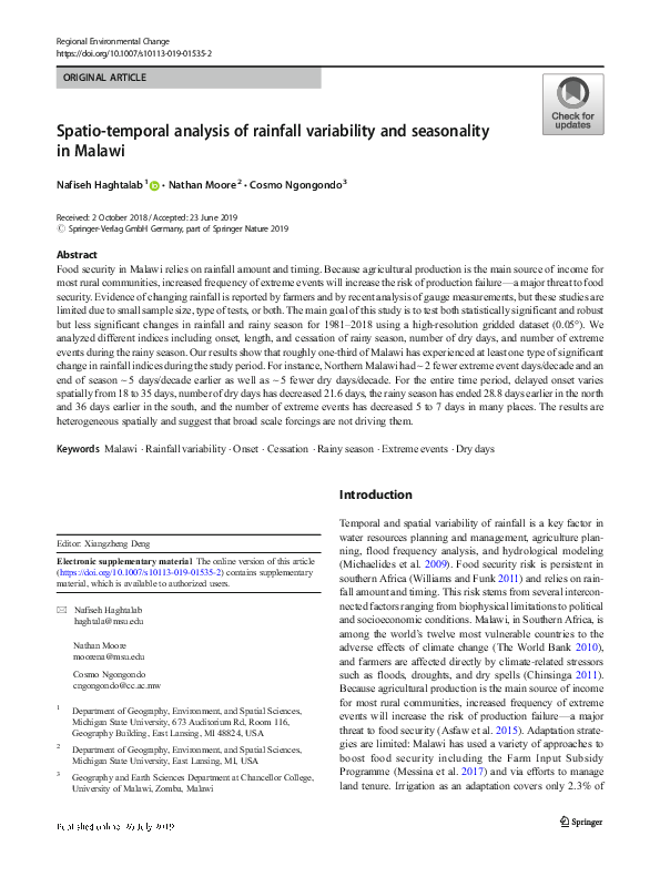 (PDF) Spatio-temporal analysis of rainfall variability and seasonality ...