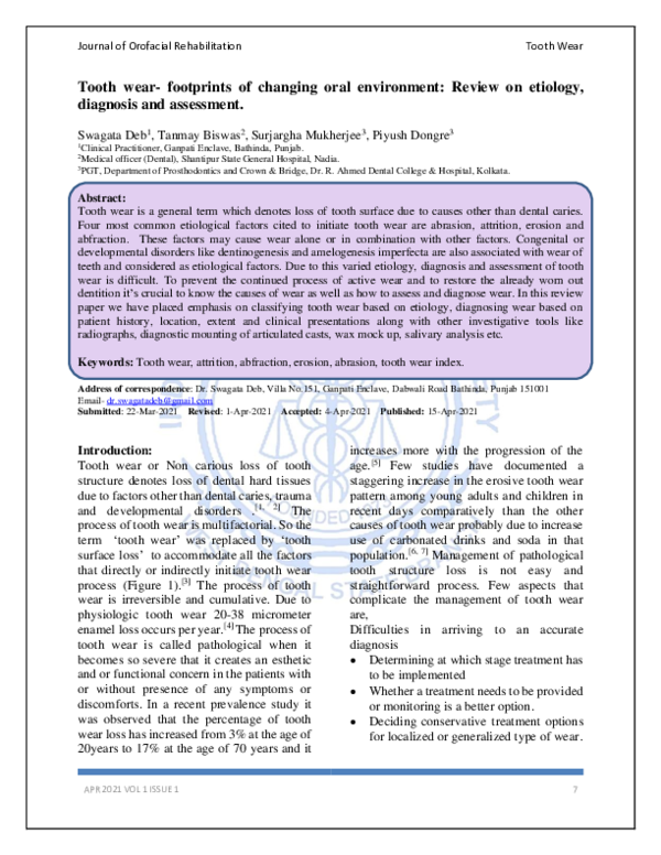 (PDF) Tooth wear footprints of changing oral environment Review on
