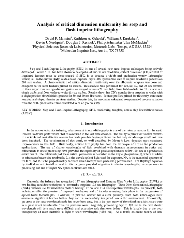 (PDF) Analysis of critical dimension uniformity for Step and Flash