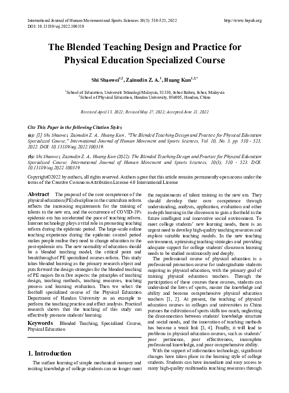(PDF) The Blended Teaching Design and Practice for Physical Education ...