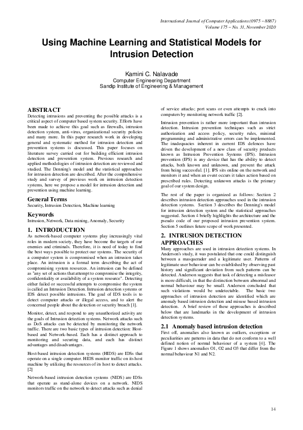 (PDF) Using Machine Learning and Statistical Models for Intrusion