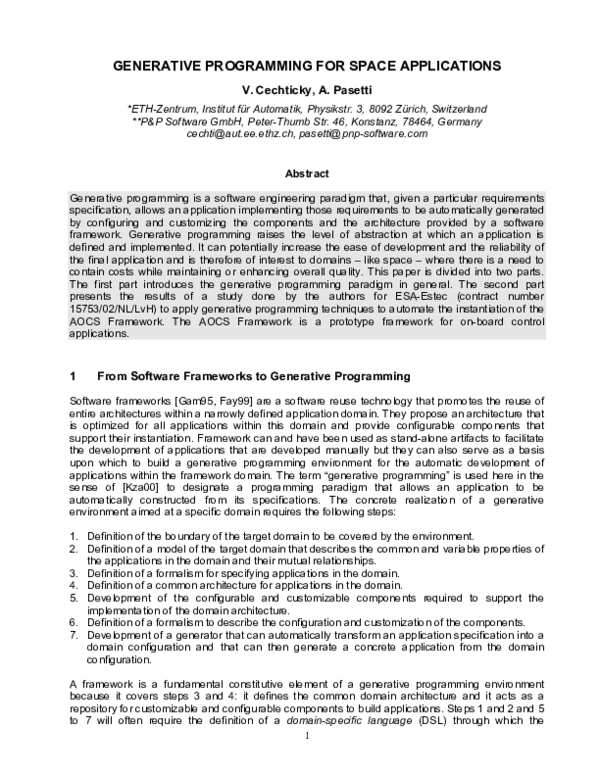 (PDF) Generative Programming for Space Applications