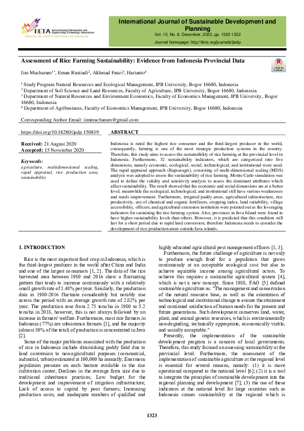 (PDF) Assessment of Rice Farming Sustainability: Evidence from ...