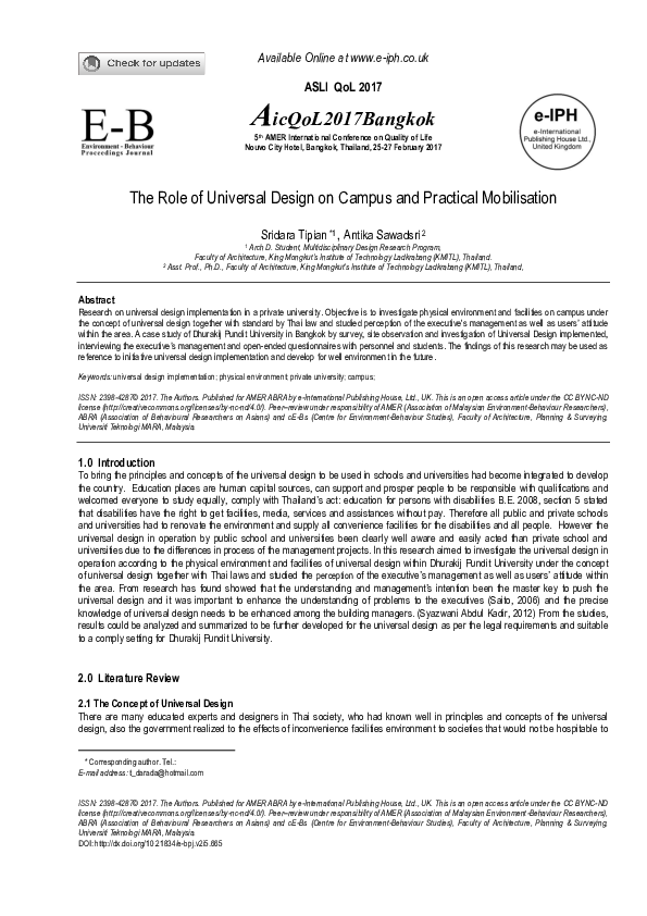 (PDF) The Role of Universal Design on Campus and Practical Mobilisation