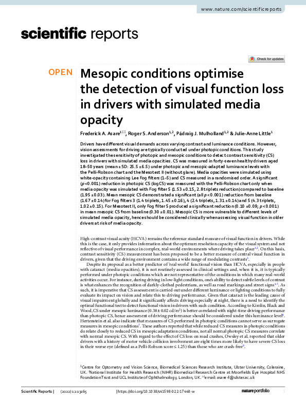(PDF) Mesopic conditions optimise the detection of visual function loss ...
