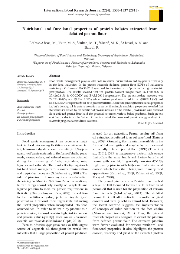 (PDF) Nutritional and functional properties of protein isolates ...